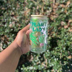 16oz iridescent green glass can cup